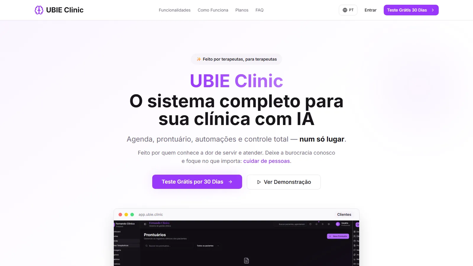 Tela do projeto Clinic UBIE