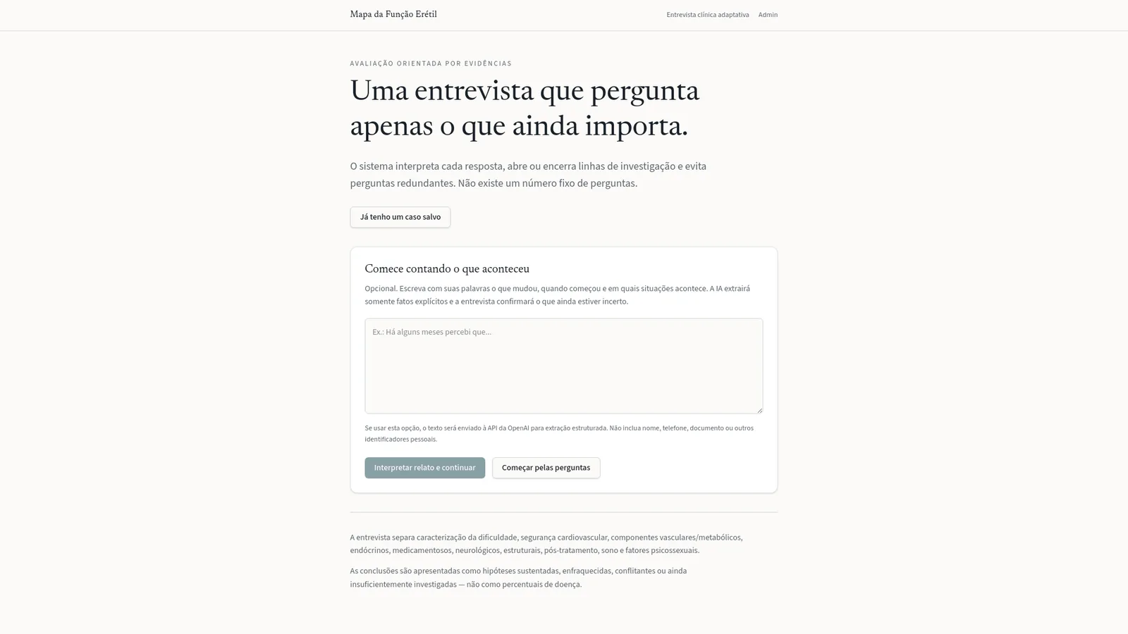 Tela do projeto Mapa da Função Erétil